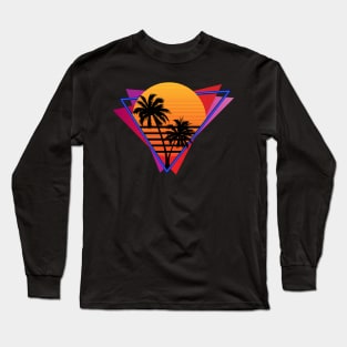 80s Inspired Synthwave Sun Design Long Sleeve T-Shirt